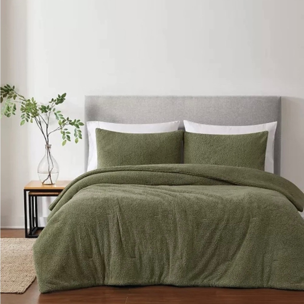 🔥 Brooklyn Loom Marshmallow SHERPA Olive Green, Full/ Queen Comforter Set 3 Pc